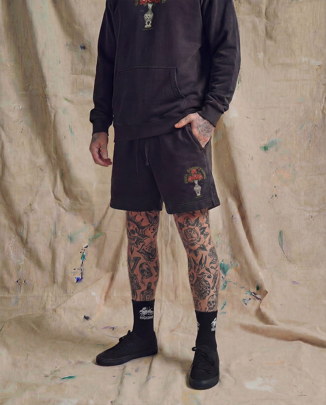 Feel Something Faded Black Relax Track Shorts