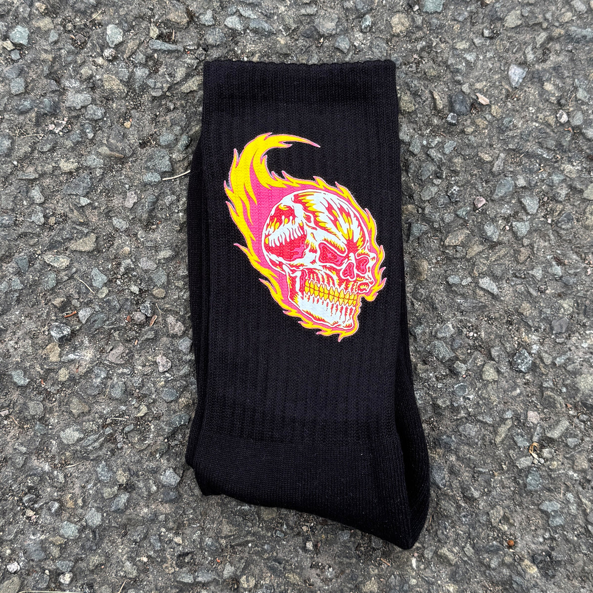Flaming Skull Black Socks