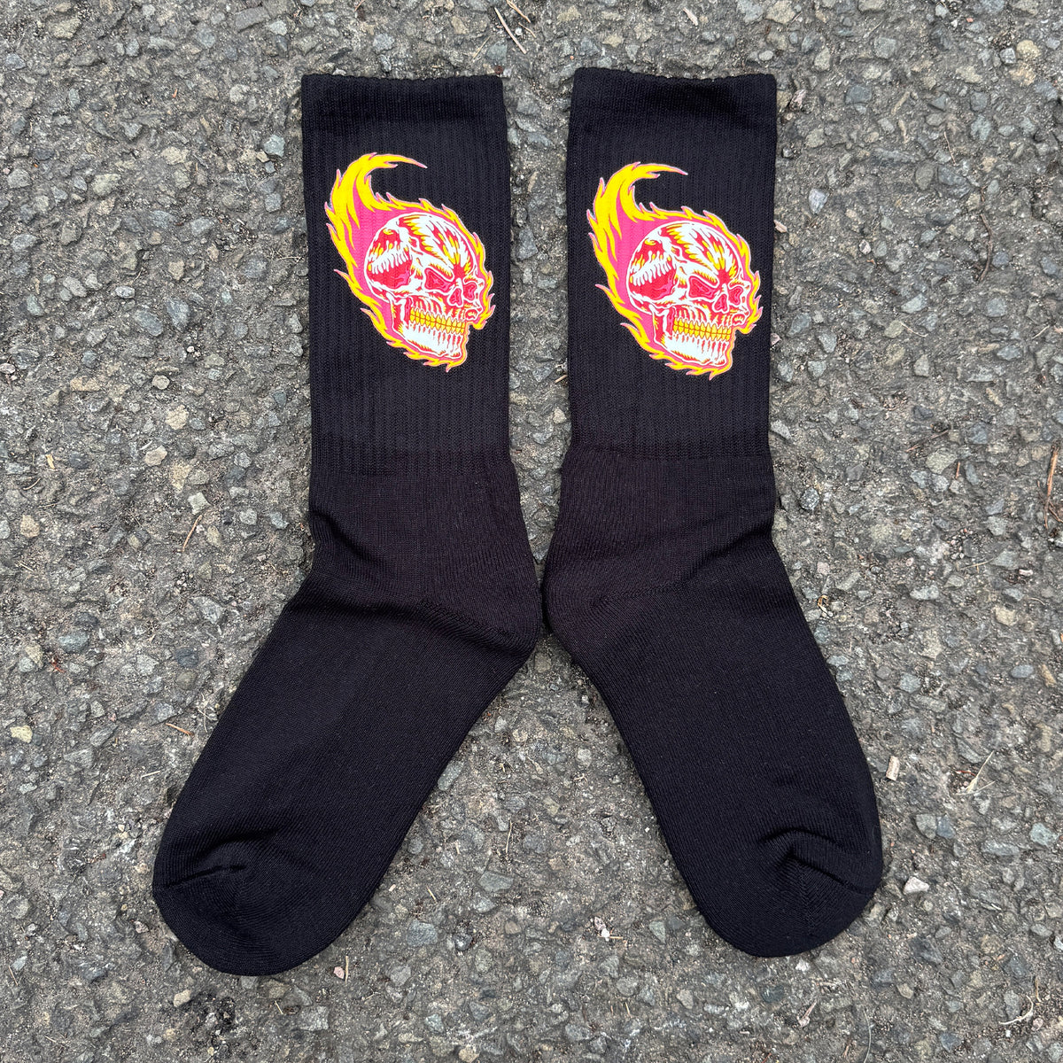 Flaming Skull Black Socks
