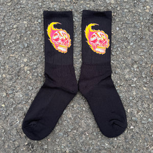 Flaming Skull Black Socks