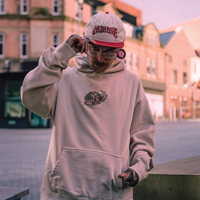 Metallic Skull Embroidered Oversized Faded Hoody