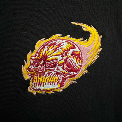 Flaming Skull Embroidered Oversized Hoody