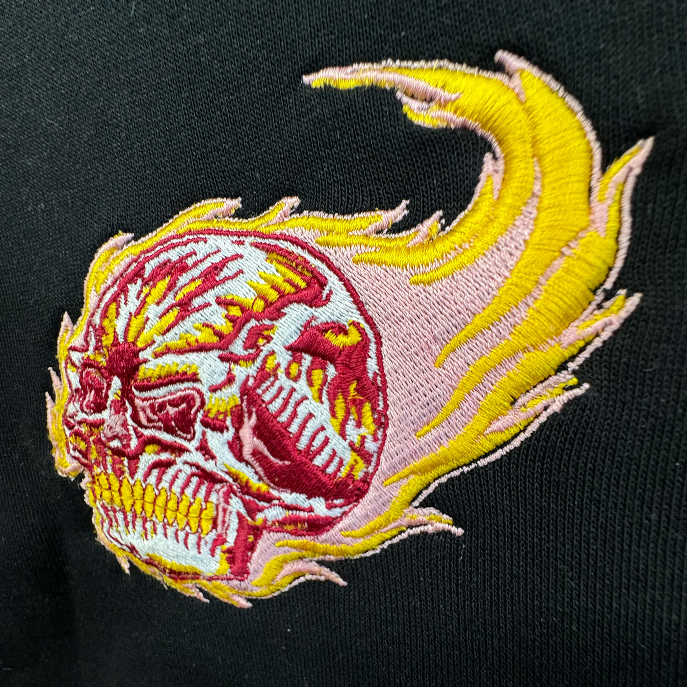 Flaming Skull Embroidered Oversized Hoody