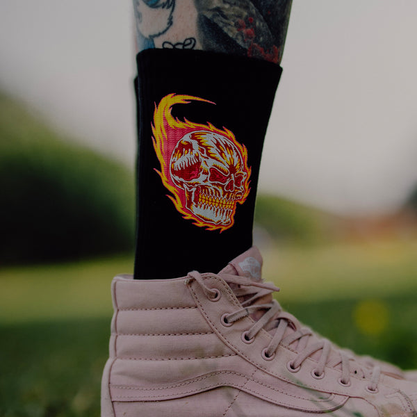 Flaming Skull Black Socks