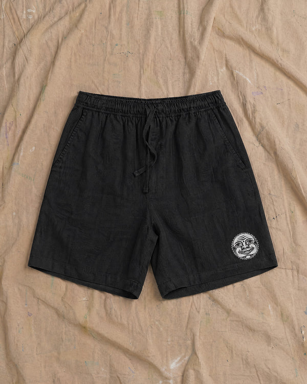 Happy Face Linen Shorts Black