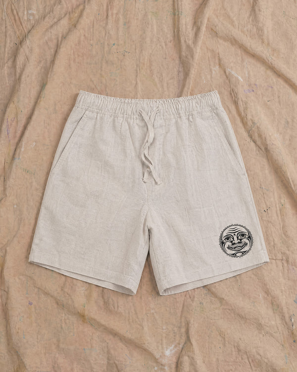 Happy Face Linen Shorts Natural