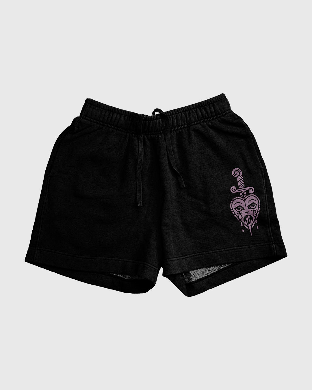 Heartache Pink Print Black Relax Track Shorts