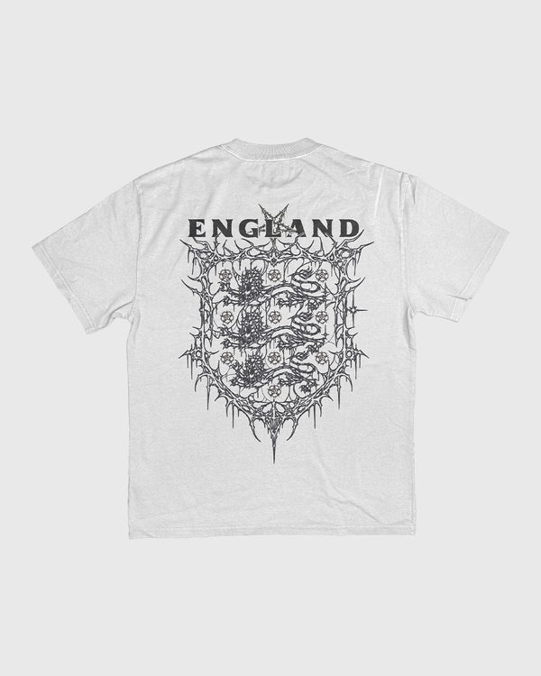 White Heavy Faded Tee with Coal England Print Limited Edition HDA X Dirt_Wizard