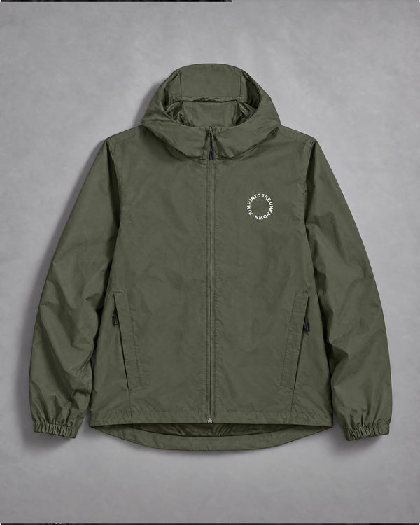 Embroidered Windbreaker Jacket in Khaki Green