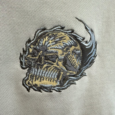 Metallic Skull Embroidered Oversized Faded Hoody