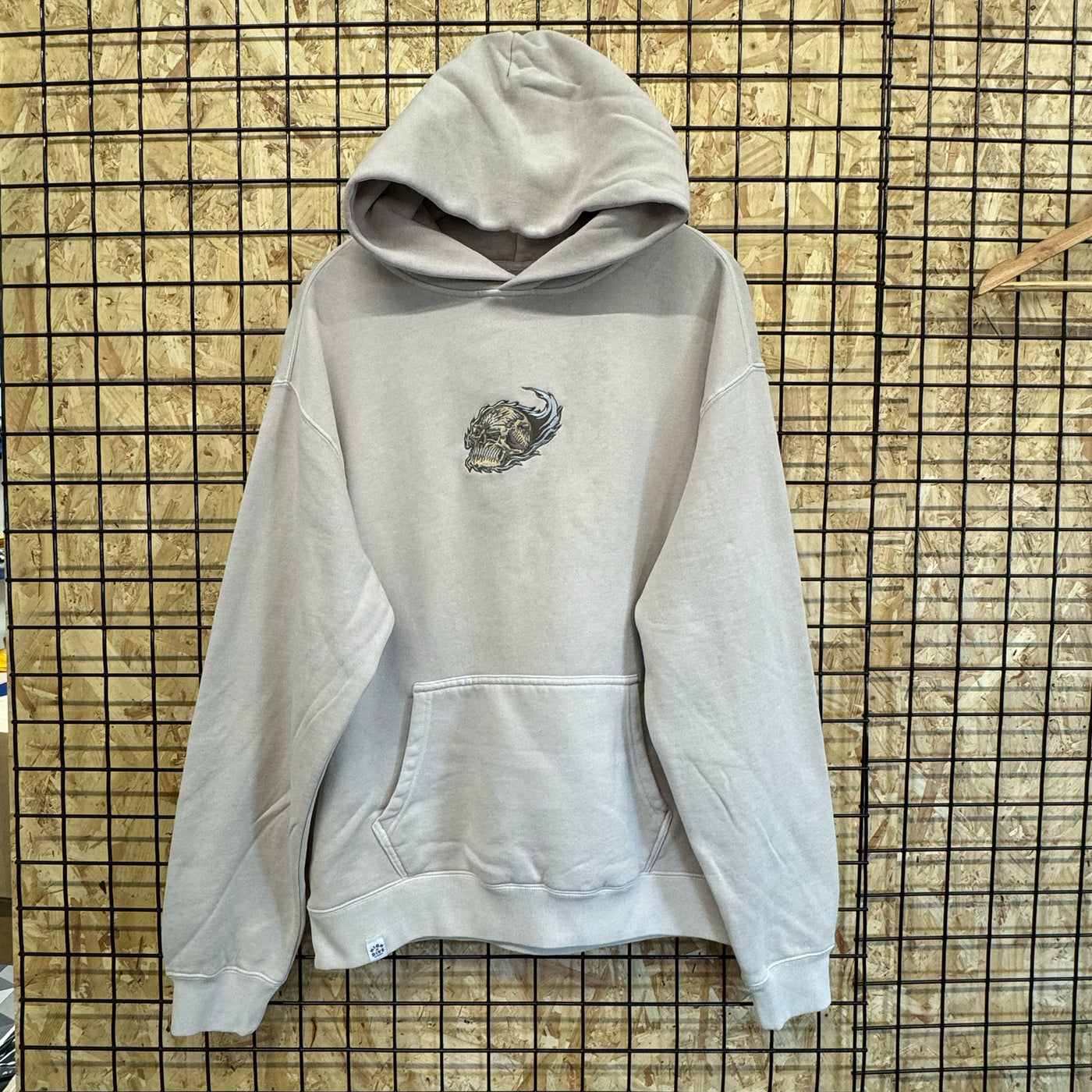 Metallic Skull Embroidered Oversized Faded Hoody