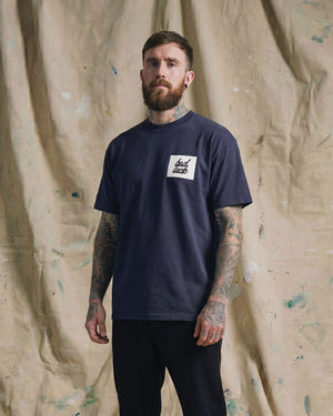Bad Luck White Print Ultra Heavy Tee Midnight Blue