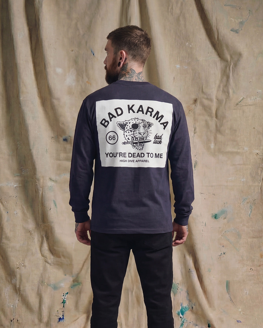 Bad Luck White Print Heavy Long Sleeve Tee Midnight Blue