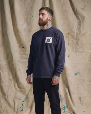 Bad Luck White Print Heavy Long Sleeve Tee Midnight Blue