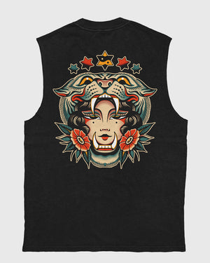 Queen Of Beasts Heavy Faded Black Tank