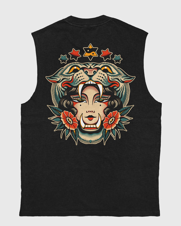 Queen Of Beasts Heavy Faded Black Tank