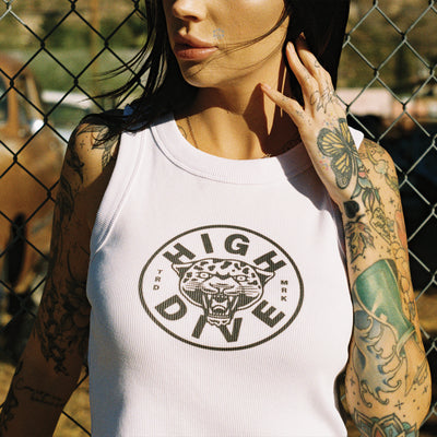 Logo White Ribbed Tank Top