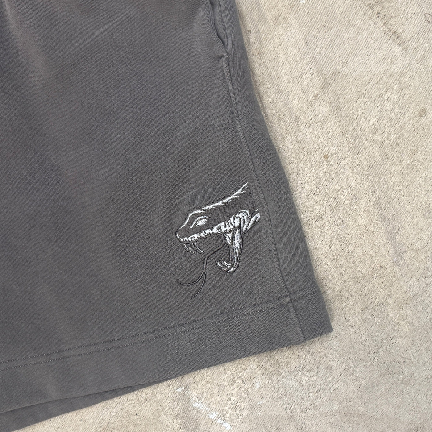Snake Embroidered Faded Relax Track Shorts
