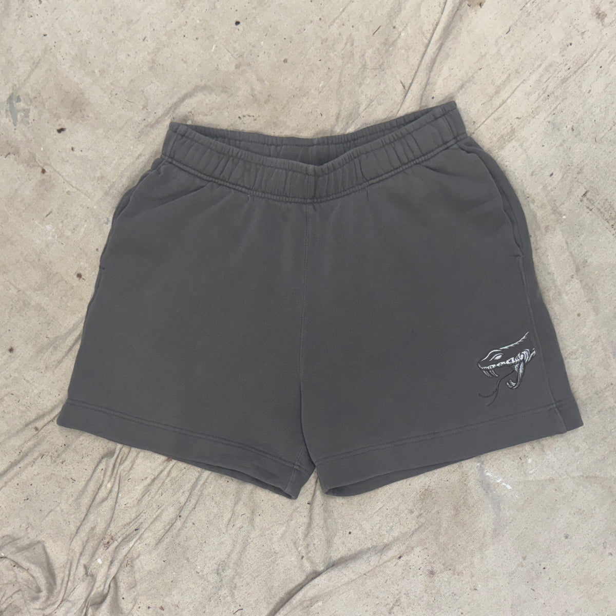 Snake Embroidered Faded Relax Track Shorts