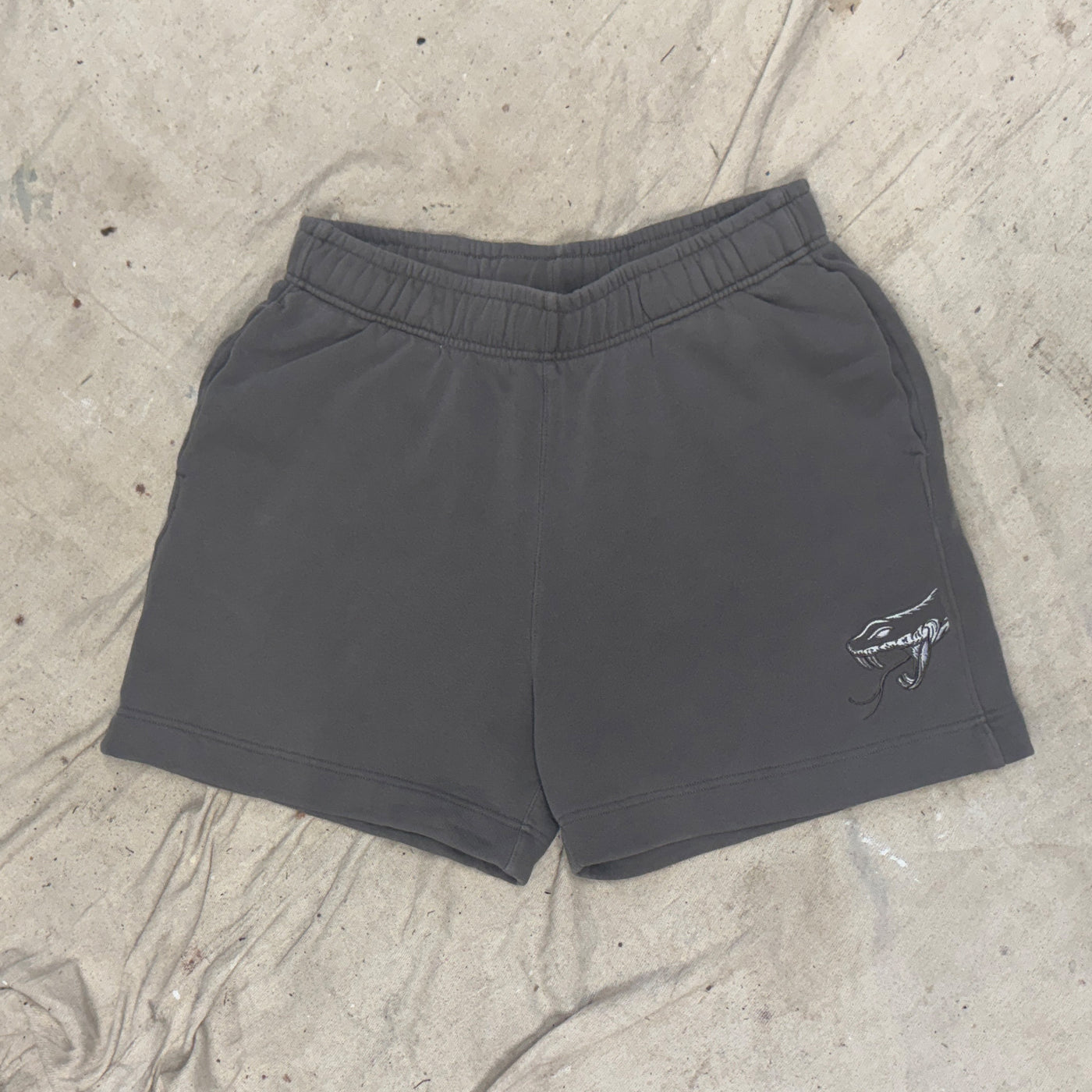 Snake Embroidered Faded Relax Track Shorts