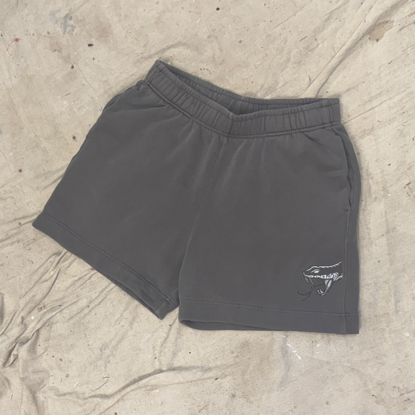 Snake Embroidered Faded Relax Track Shorts