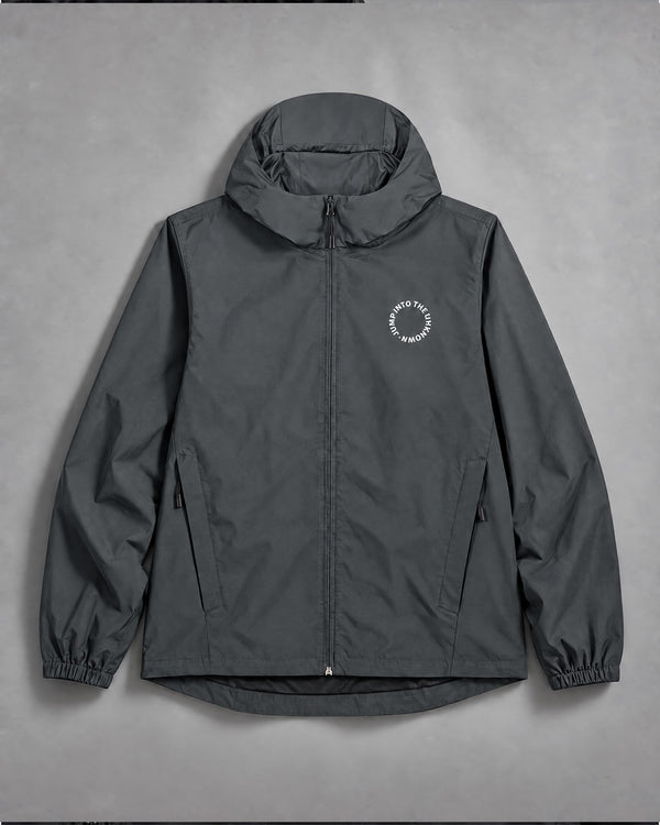 Embroidered Windbreaker Jacket in Steel Grey