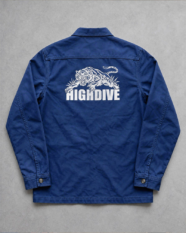 Trad Tiger Embroidered Work Jacket in Washed Indigo