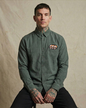 3 Skulls Washed Forest Green Work Shirt