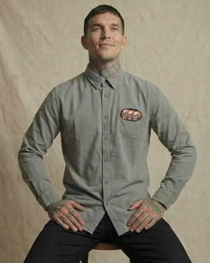 3 Skulls Washed Light Grey Work Shirt