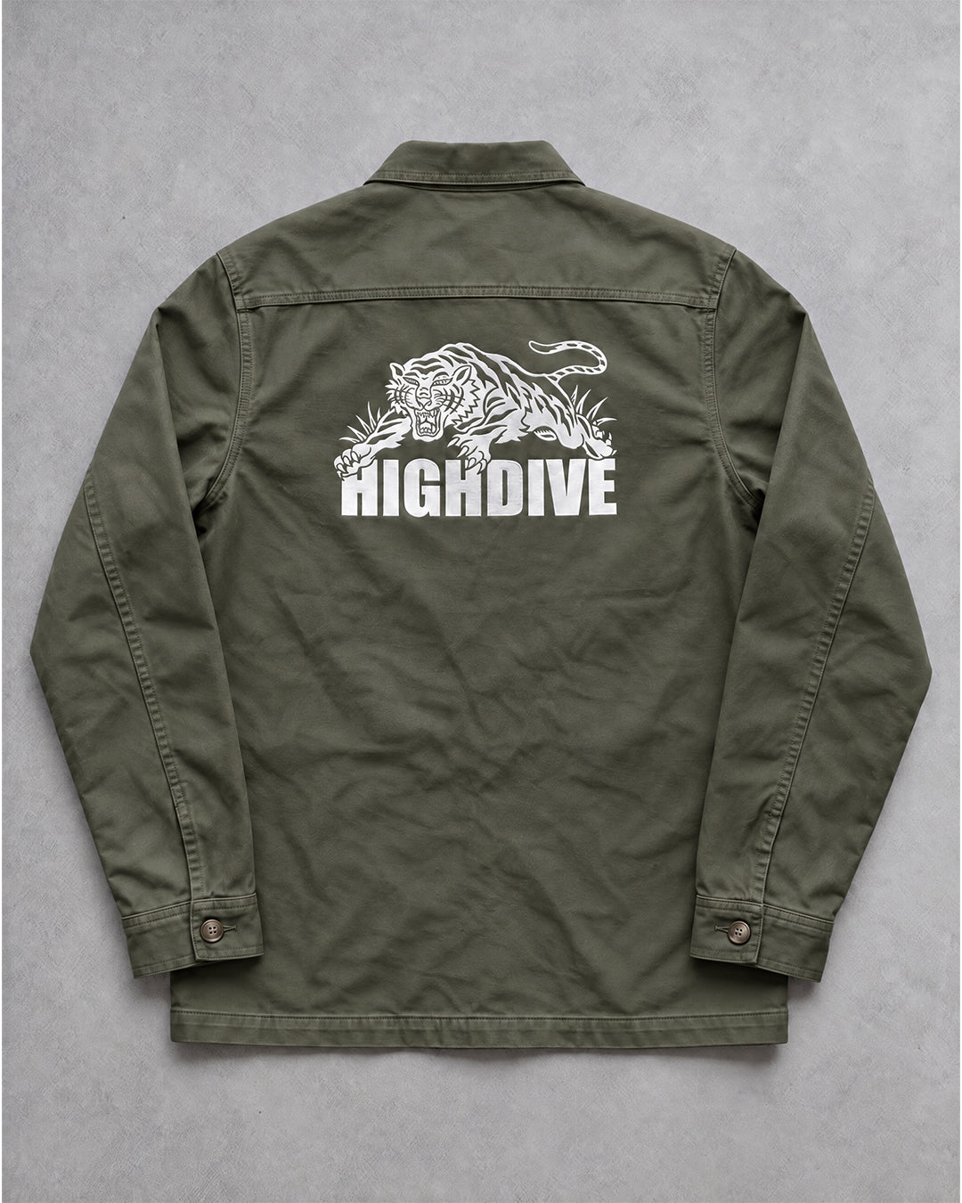 Trad Tiger Embroidered Work Jacket in Washed Khaki Green
