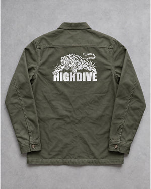 Trad Tiger Embroidered Work Jacket in Washed Khaki Green