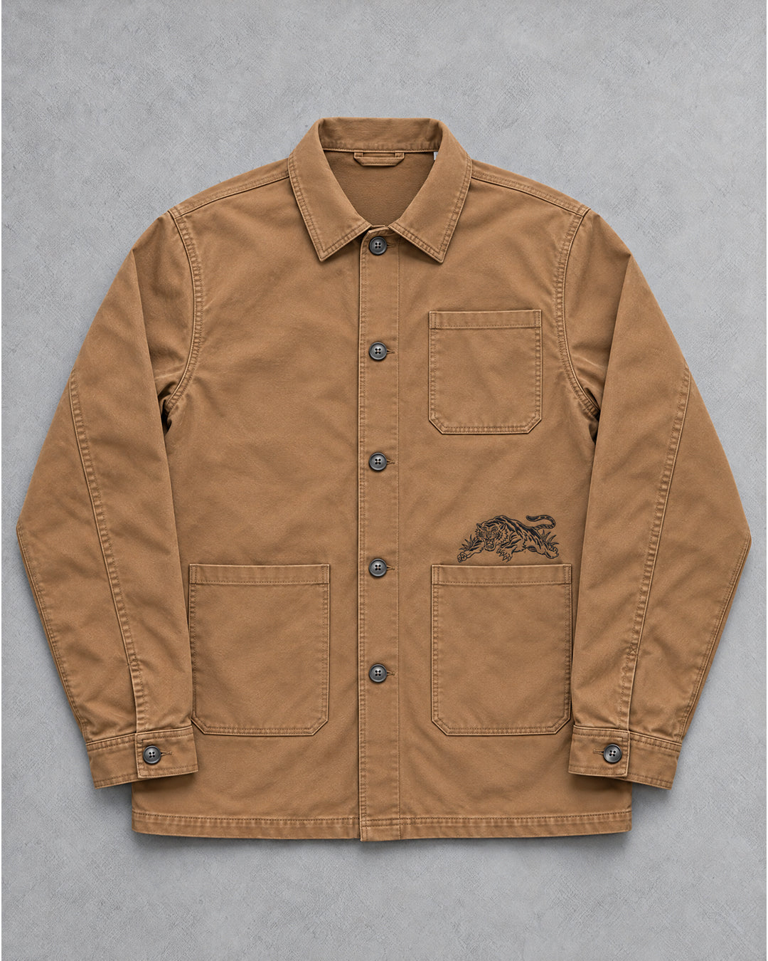 Trad Tiger Embroidered Work Jacket in Washed Tan