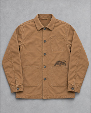 Trad Tiger Embroidered Work Jacket in Washed Tan