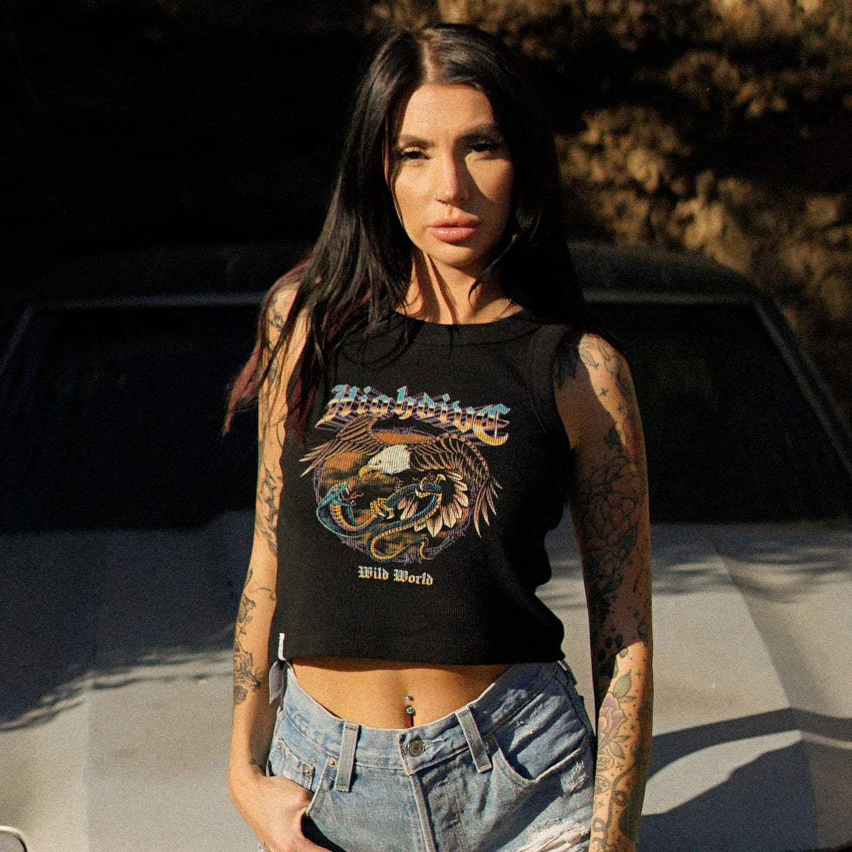 Geripptes Tanktop „Wild World“ 