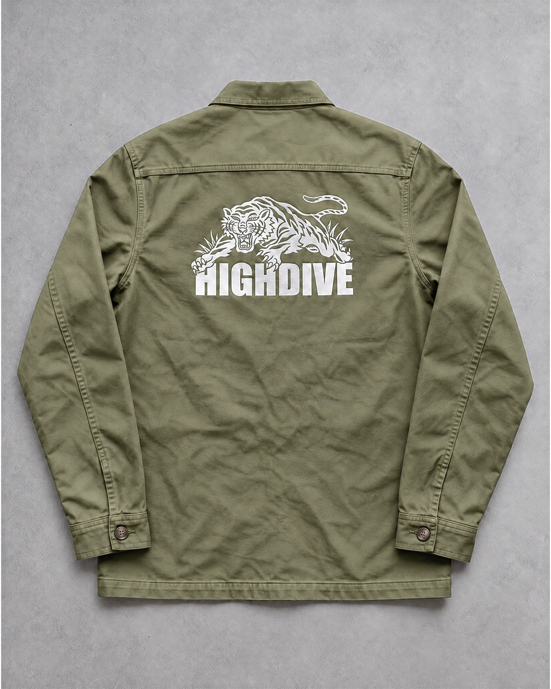 Trad Tiger Embroidered Work Jacket in Washed Khaki Green