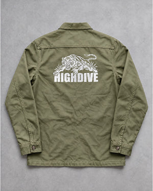 Trad Tiger Embroidered Work Jacket in Washed Khaki Green