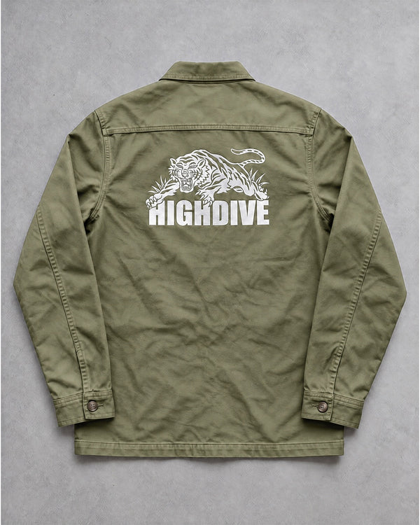 Trad Tiger Embroidered Work Jacket in Washed Khaki Green
