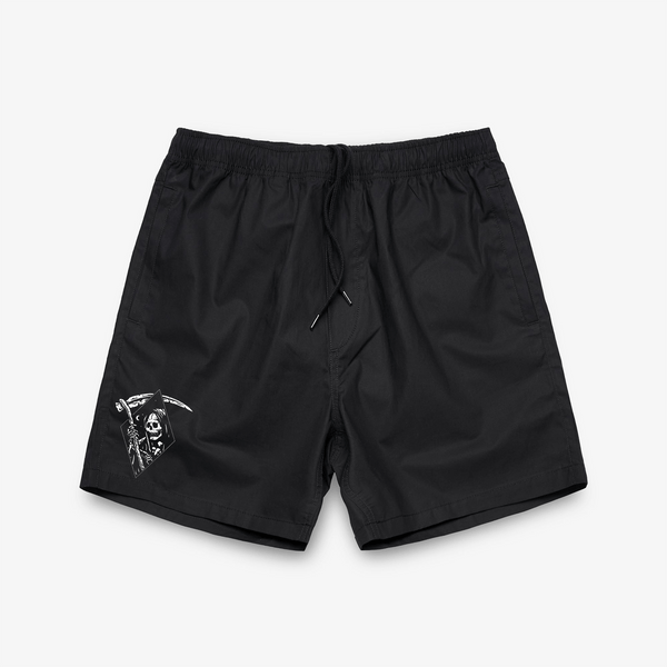 Pantalones cortos de playa negros Life's Grim 