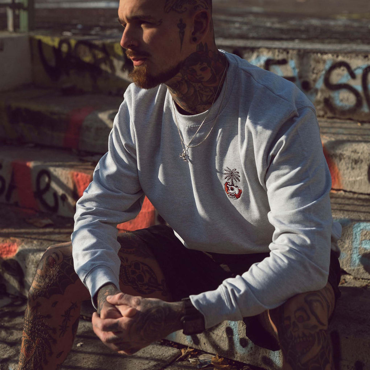 Dead Vibes Embroidered Grey Crew
