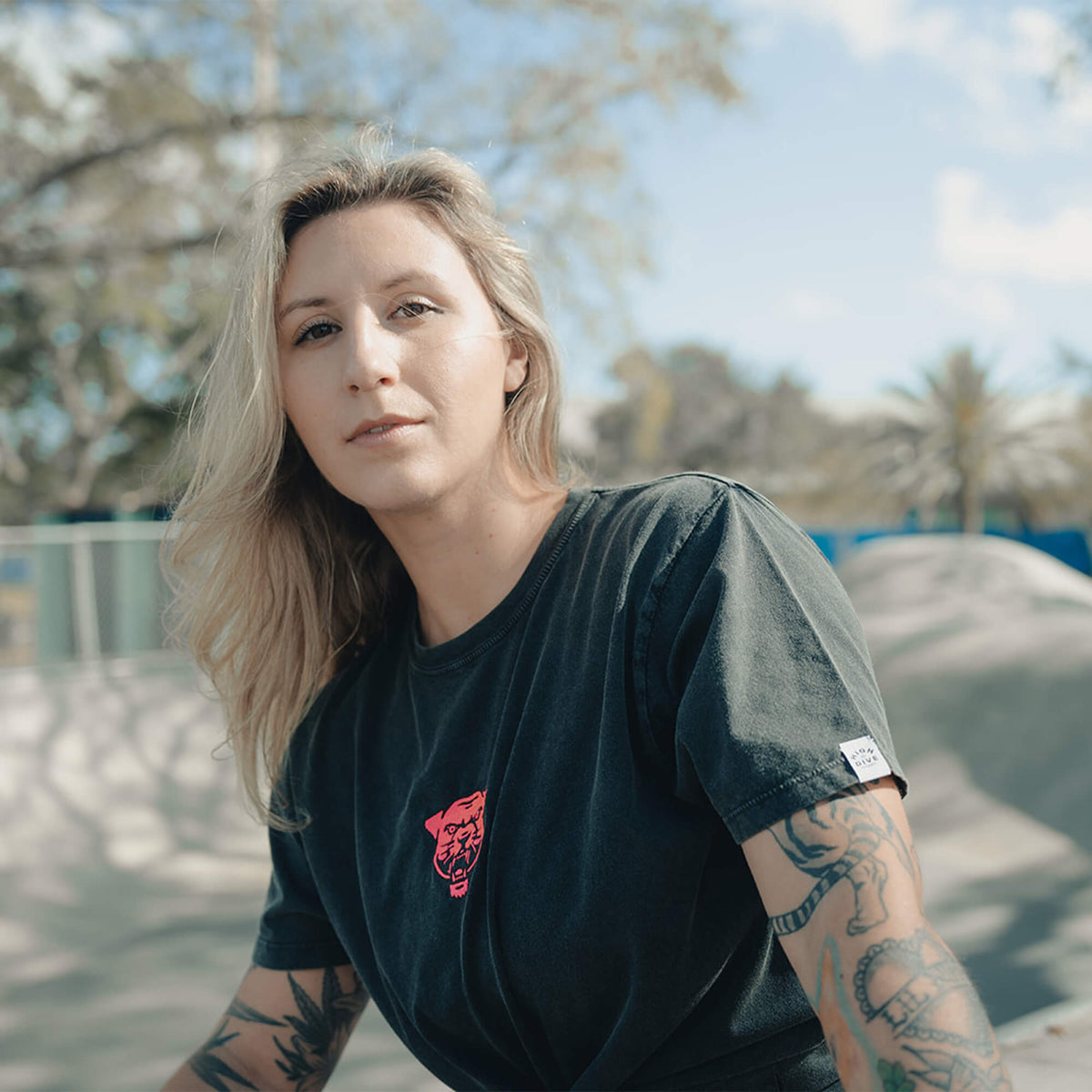 Embroidered Panther Stonewash Tee