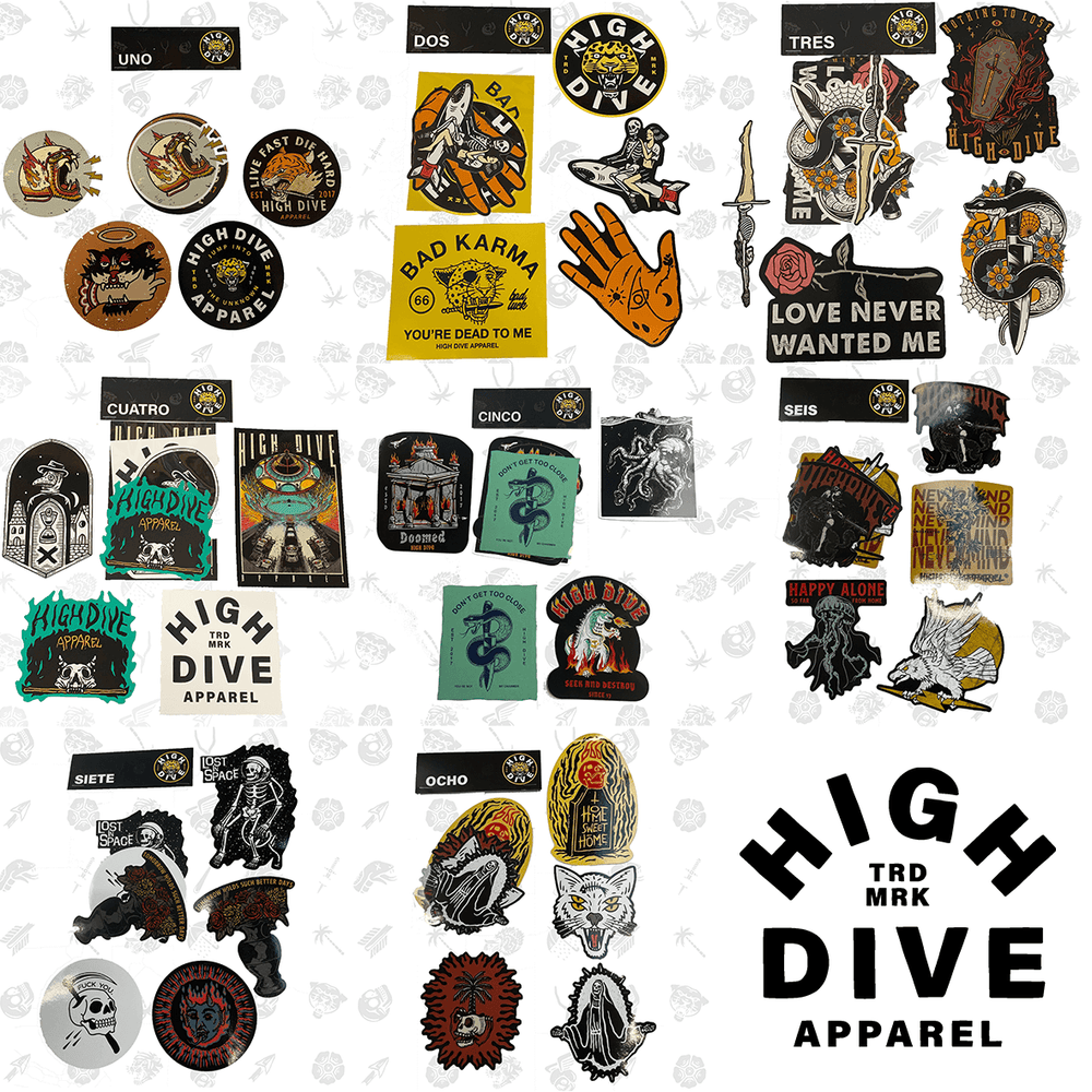 Highminds Sticker Collection Random Mix of 4 Sticker Packs & HIGH DIVE APPAREL